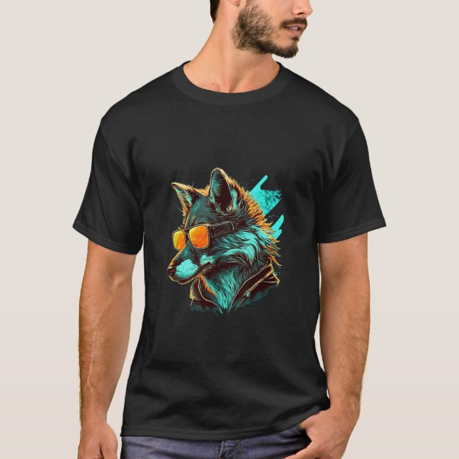 Animals Graphic  Wolf Wearing Sunglasses T Shirt (Framsida)