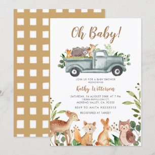 Animals jungle Lastbil Baby Shower-inbjudan Inbjudningar