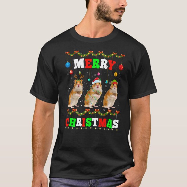 Animals Ljus God jul Santa Hamster T Shirt (Framsida)