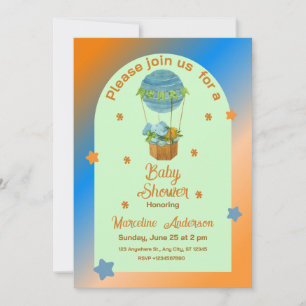 Animals Luftballong Basket Boy Baby Shower Inbjudningar