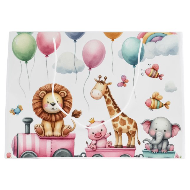 Animals pink birthday Large Gift Bag  (Framsidan)
