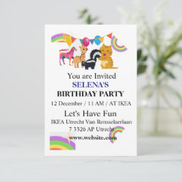 Animals & Rainbows Birthday Party Invitation Tack Kort