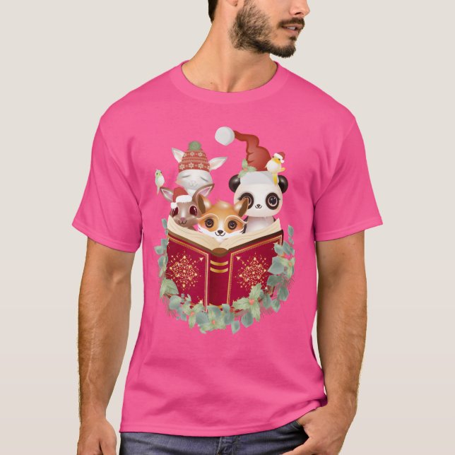 Animals read the Christmas story at Christmas frie T Shirt (Framsida)