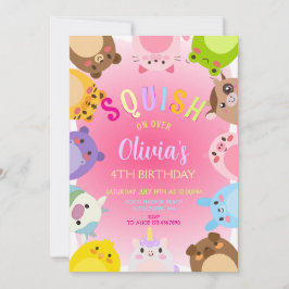 Animals Squish Girl Birthday party Inbjudningar