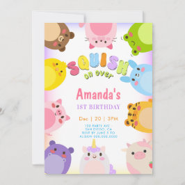Animals Squish On Over rainbow Birthday Inbjudningar