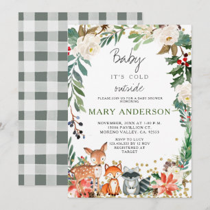 Animals Winter Forest Woodland Baby Shower Inbjudningar