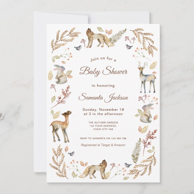 Animals Woodland Baby Shower Inbjudningar (Framsida)