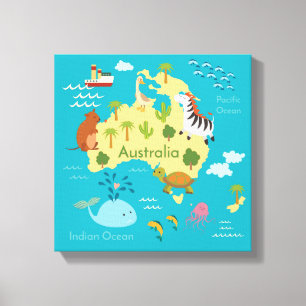Animals World Map of Australia För barn Canvastryck