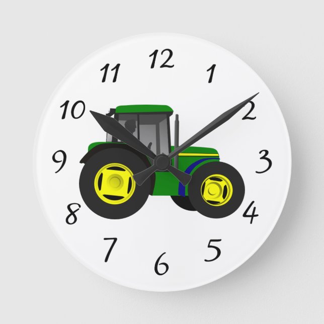 Animated Green Tractor Rund Klocka (Framsida)