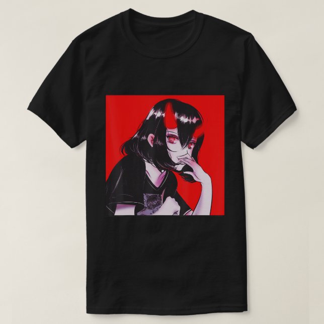 Anime Aesthetic Gothic Demon Girl Kawaii Waifu T-S T Shirt (Design framsida)