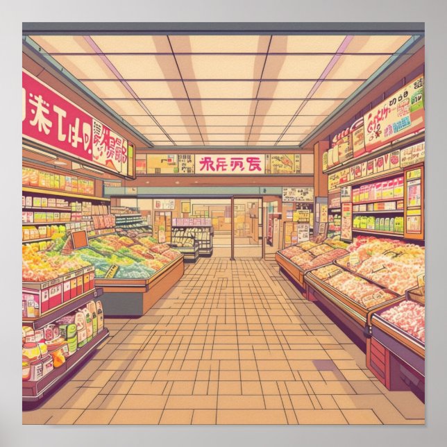 Anime Aesthetic Japanska Supermarket Insida Poster (Framsidan)