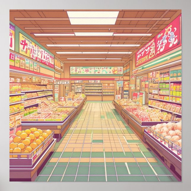 Anime Aesthetic Japanska Supermarket Insida Poster (Framsidan)