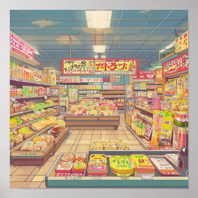 Anime Aesthetic Japanska Supermarket Insida Poster (Framsidan)