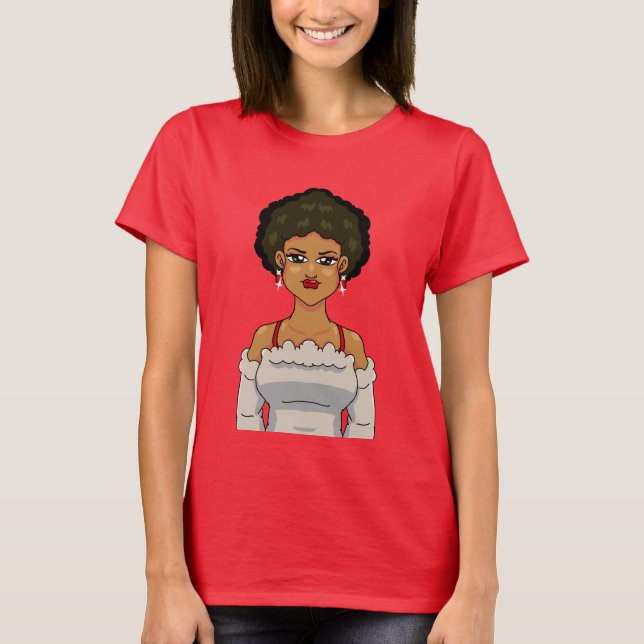 Anime Afro Girl Portrait Cute Adorable BeautyBlack T Shirt (Framsida)