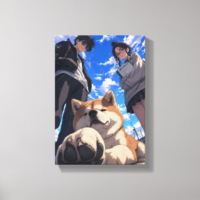 Anime akita och hans vänner canvastryck (Framsida)
