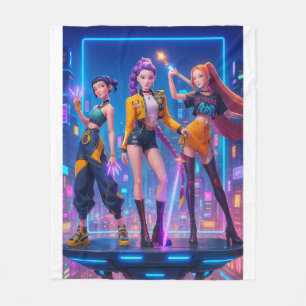 Anime-älskare Cyberpunk Trio Neon Stad Futuristisk Fleecefilt