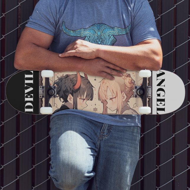Anime Angel Devil Deck, Room Wall Art Mini Skateboard Bräda 18,5 Cm (Trucks and wheels are customization options and are not included in the price.)