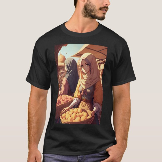 Anime Arab Women on a Bazar in Middle Eastern City T Shirt (Framsida)