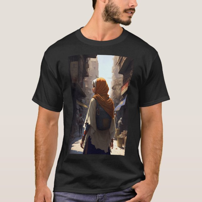 Anime Arab Women Walking through Middle Eastern Ci T Shirt (Framsida)