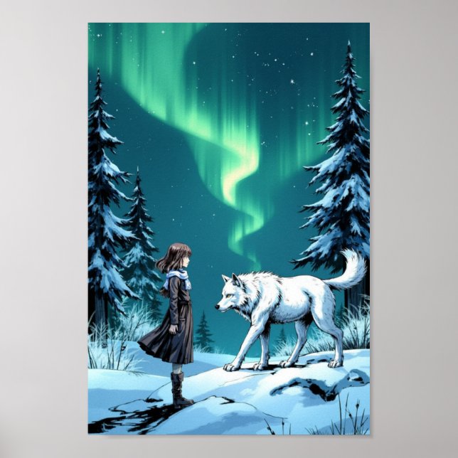 Anime Arctic Wolf Aurora Wall Art Poster (Framsidan)