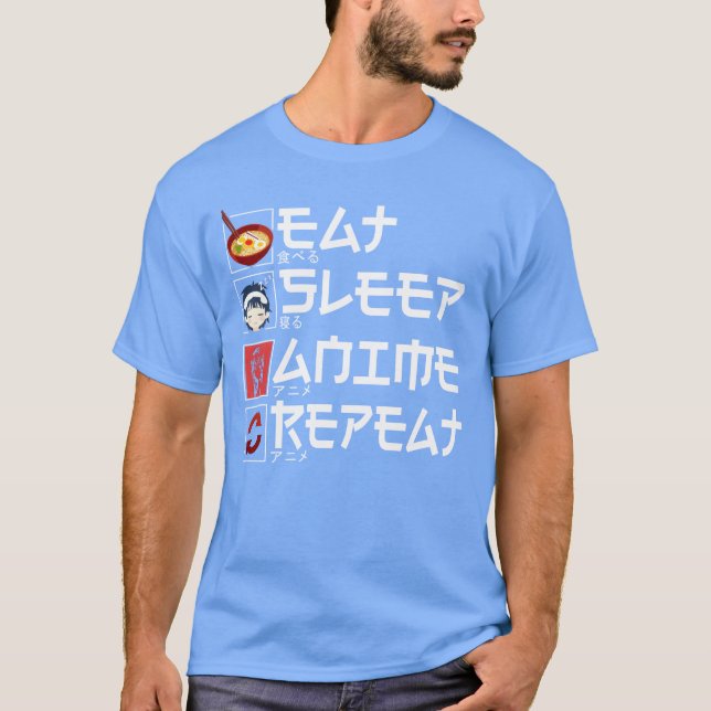 Anime Ät Sov Anime Upprepa familj T Shirt (Framsida)