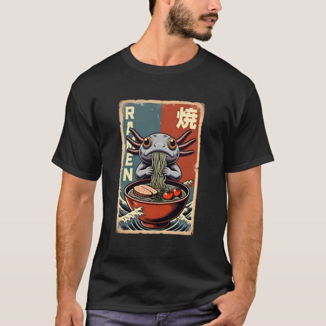 Anime Axolotl Eating Ramen Japanese Cute & Funny K T Shirt (Framsida)