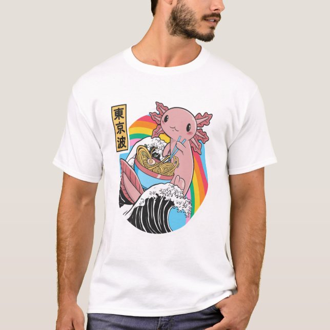 Anime Axolotl Waifu som Kärlek Anime Ramen och Ske T Shirt (Framsida)