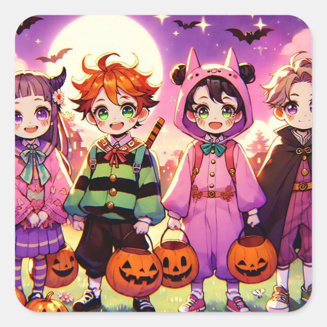 Anime Barn Halloween Fyrkantigt Klistermärke (Framsida)