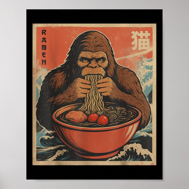 Anime Bigfoot Ramen Japansk Funny Kawaii Gift Mana Poster (Framsidan)