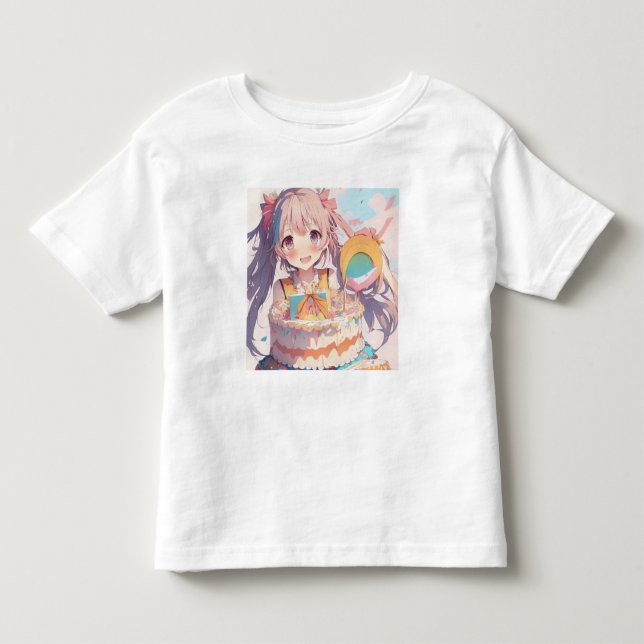 Anime Birthday Girl Pastel Färg T Shirt (Framsida)