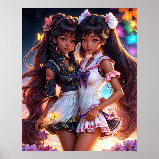 Anime Black Girl Friends Animecore Aesthetic Poster (Framsidan)