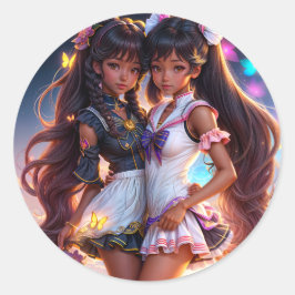 Anime Black Girl Friends Runt Klistermärke