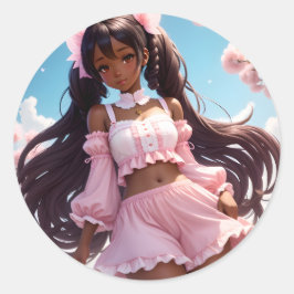 Anime Black Girl Rosa Animecore Runt Klistermärke