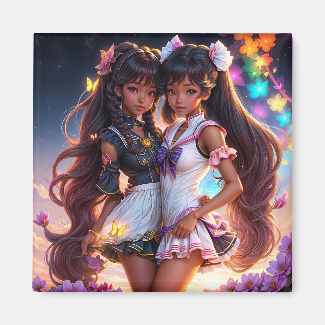 Anime Black Girls Melanin Animecore Magnet (Framsidan)