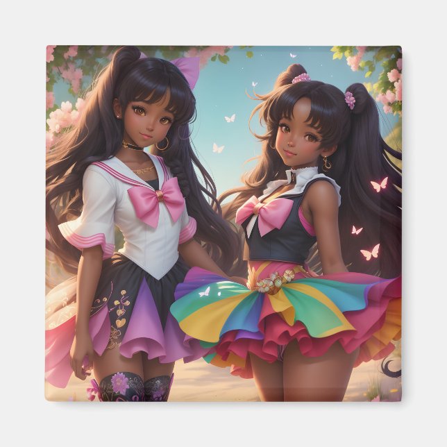 Anime Black Girls Rainbow Animecore Magnet (Framsidan)