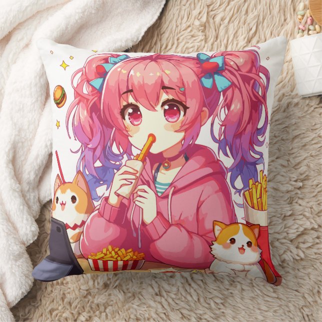 Anime Bliss: Girl, Potatis and Pet Kudde (Filt)