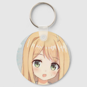 Anime blond-halls-grönt öga nyckelring