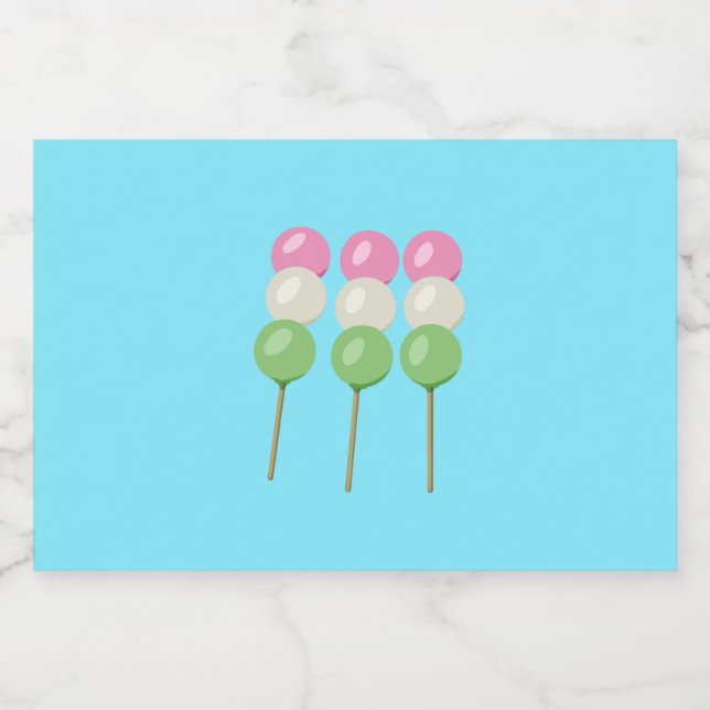 Anime Blue Pastel Dango Food Beverage Label Set Mat Etiketter (Singel etikett)