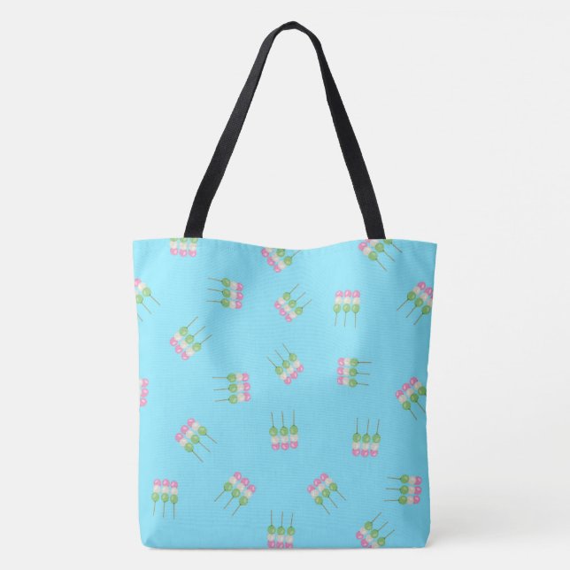 Anime Blue Pastel Dango Tote Tygkasse (Baksida)