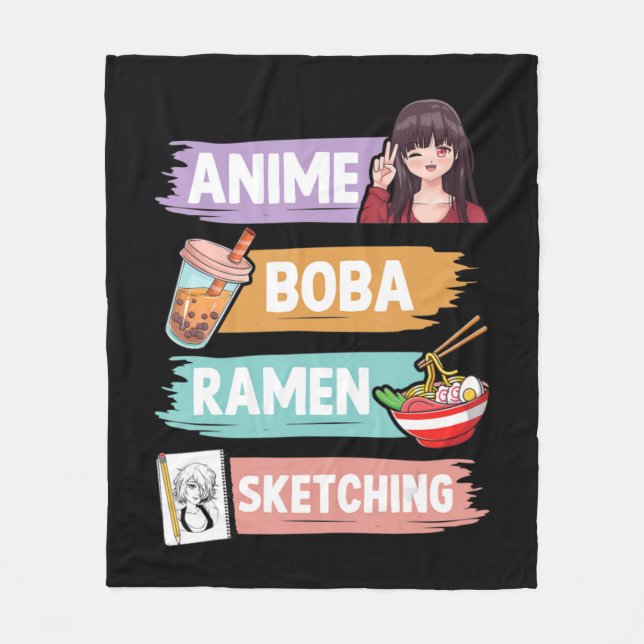 Anime Boba Ramen Sketching Otaku Kawaii Anime Girl Fleecefilt (Framsidan)
