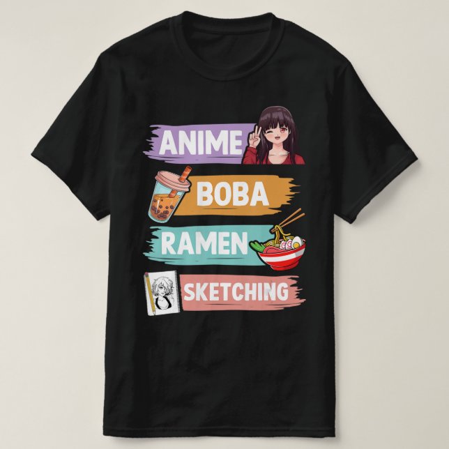 Anime Boba Ramen Sketching Otaku Kawaii Anime Girl T Shirt (Design framsida)