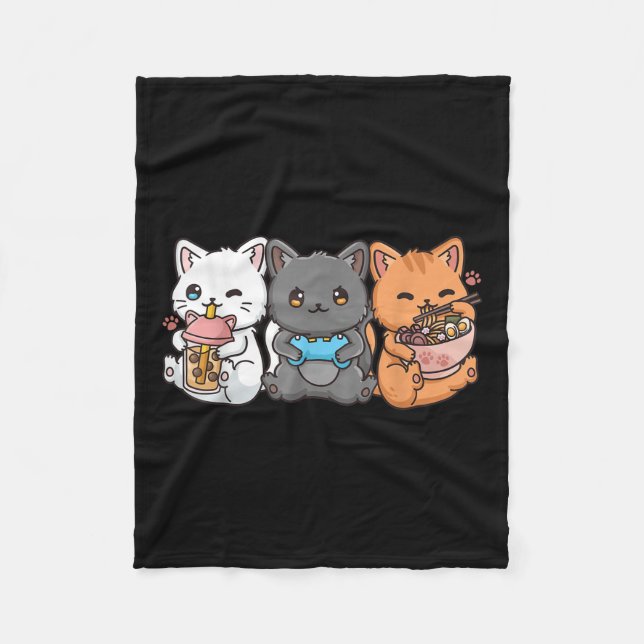 Anime Boba Tea Bubble Tea Gaming Gamer Ramen Cat Fleecefilt (Framsidan)