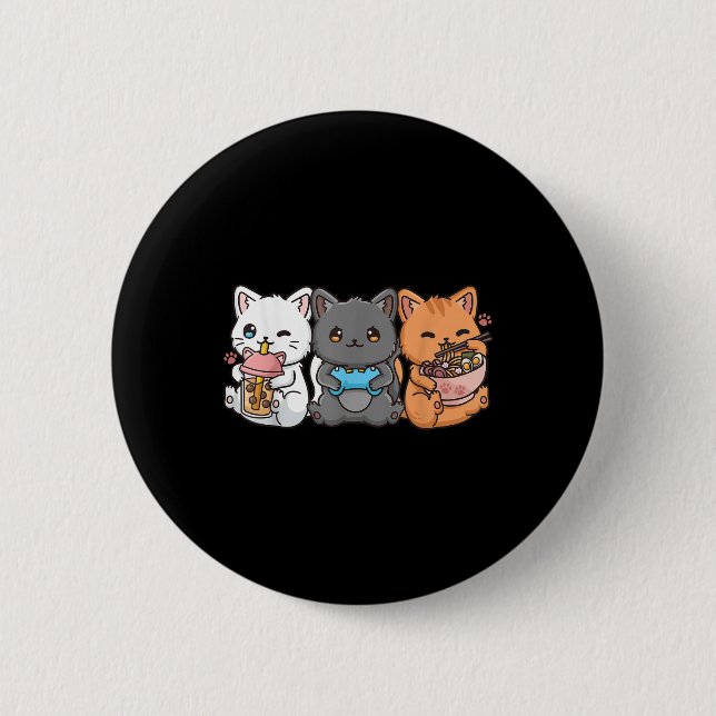 Anime Boba Tea Bubble Tea Gaming Gamer Ramen Cat Knapp (Framsida)