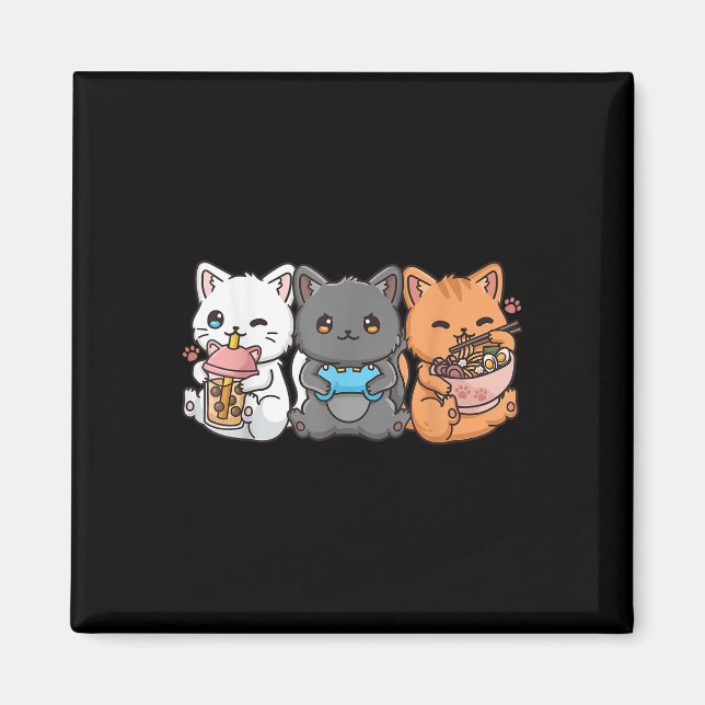 Anime Boba Tea Bubble Tea Gaming Gamer Ramen Cat Magnet (Framsidan)