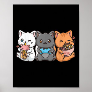 Anime Boba Tea Bubble Tea Gaming Gamer Ramen Cat Poster