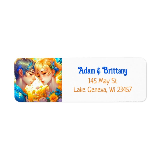 Anime Boy and Girl Blommigt par Thame Returadress Etikett (Framsidan)