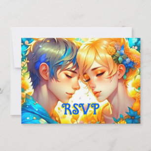 Anime Boy and Girl Blommigt Thmet OSA Bröllop Spara Datumet