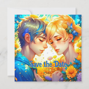 Anime Boy and Girl Blommigt Thworthy Bröllop Spara Datumet