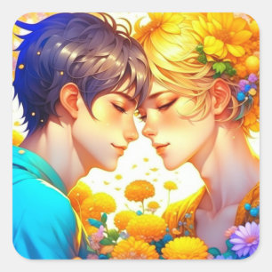 Anime Boy and Girl i Kärlek Romantic Flirty Fyrkantigt Klistermärke