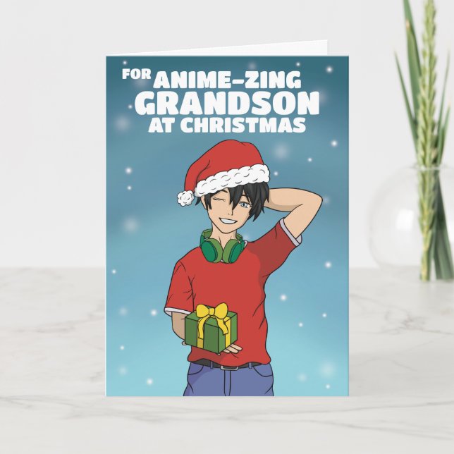 Anime Boy Christmas Helgkort (Framsida)